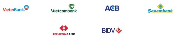 Logo 6 ngân hàng: VietinBank, Vietcombank, ACB, Sacombank, Techcombank, BIDV
