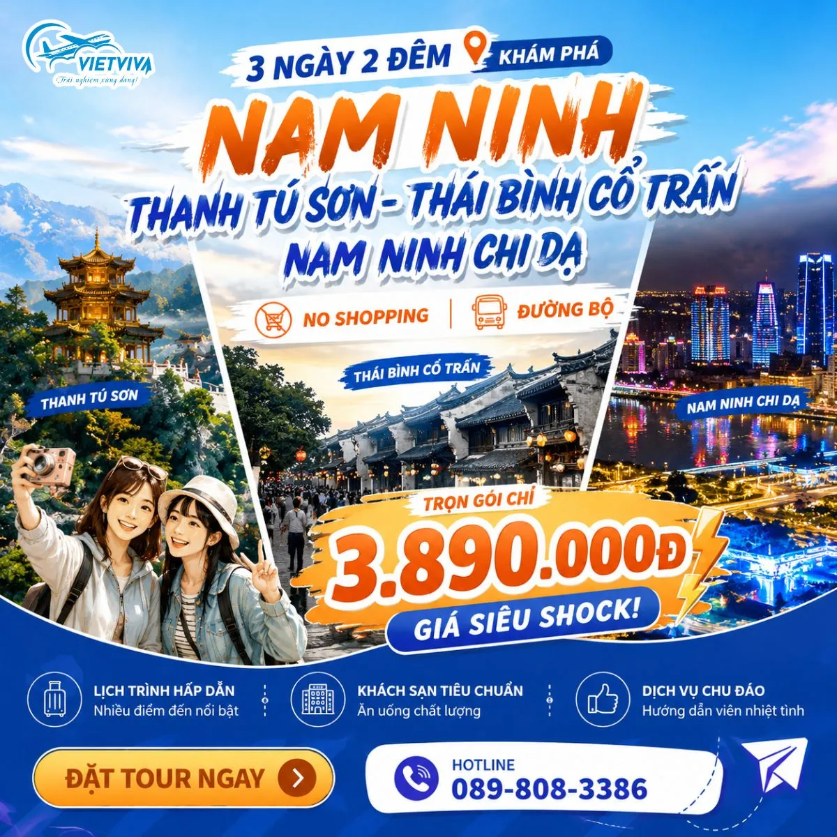 Ảnh tour Nam Ninh 3 ngày 2 đêm của Vietviva: Thanh Tú Sơn, Thái Bình cổ trấn, Nam Ninh Chi Dạ, no shopping, đường bộ, trọn gói 3.890.000 đồng